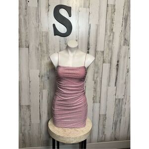 Pink Backless Ruched Glitter Bodycon Dress Size Small